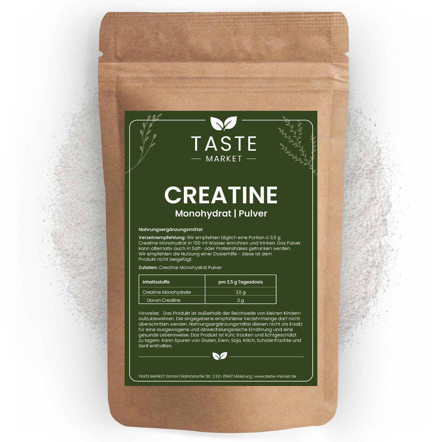 10 kg Creatine Monohydrat Pulver | Kreatin | vegan | 100% Kreatin Monohydrate ohne Zusätze | Geschmacksneutral