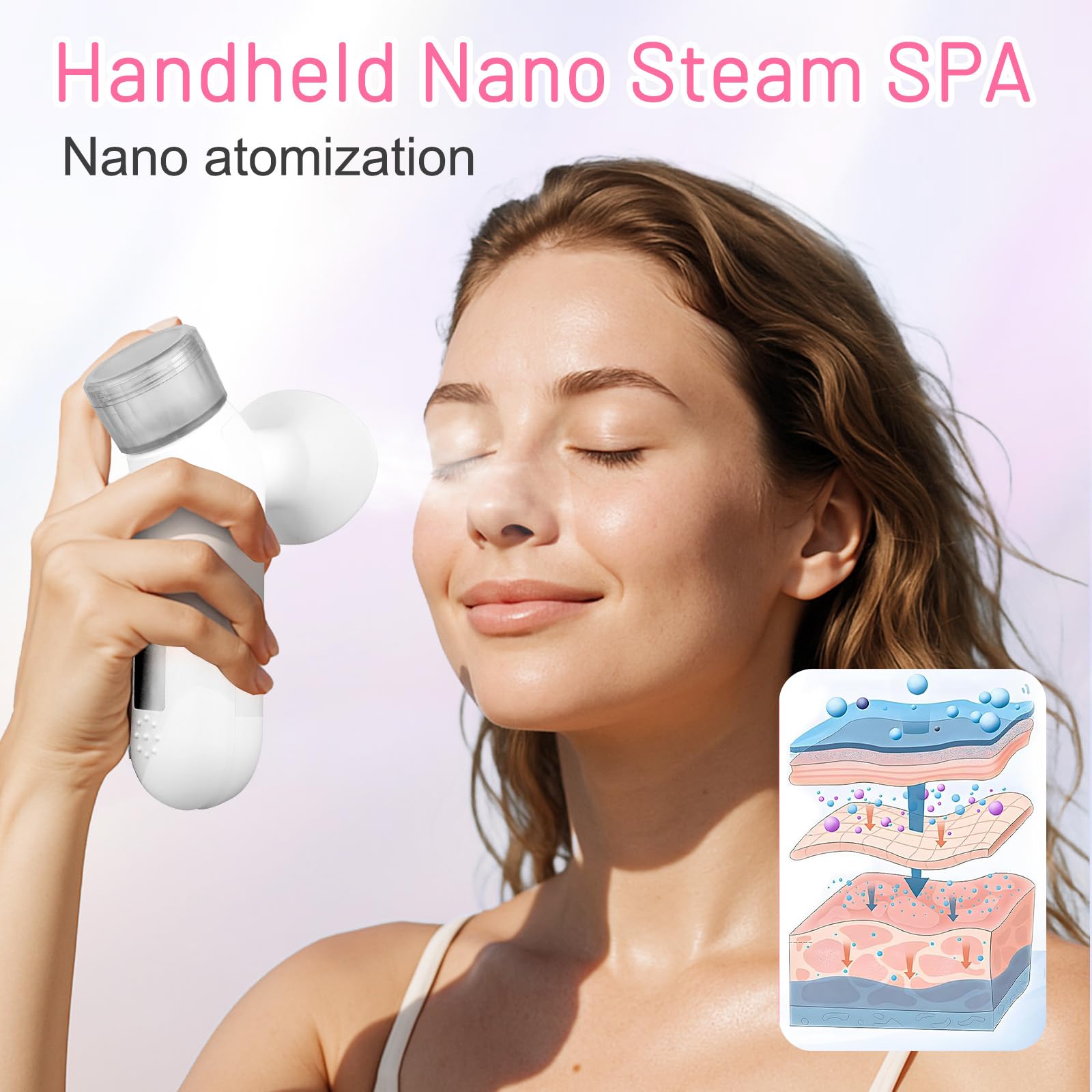 Nano máquina de vapor de ojos para cara seca, nano pulverizador de niebla de ojos con calor y modos de compresión fría, vaporizador de ojos recargable adecuado para el cuidado de la piel facial