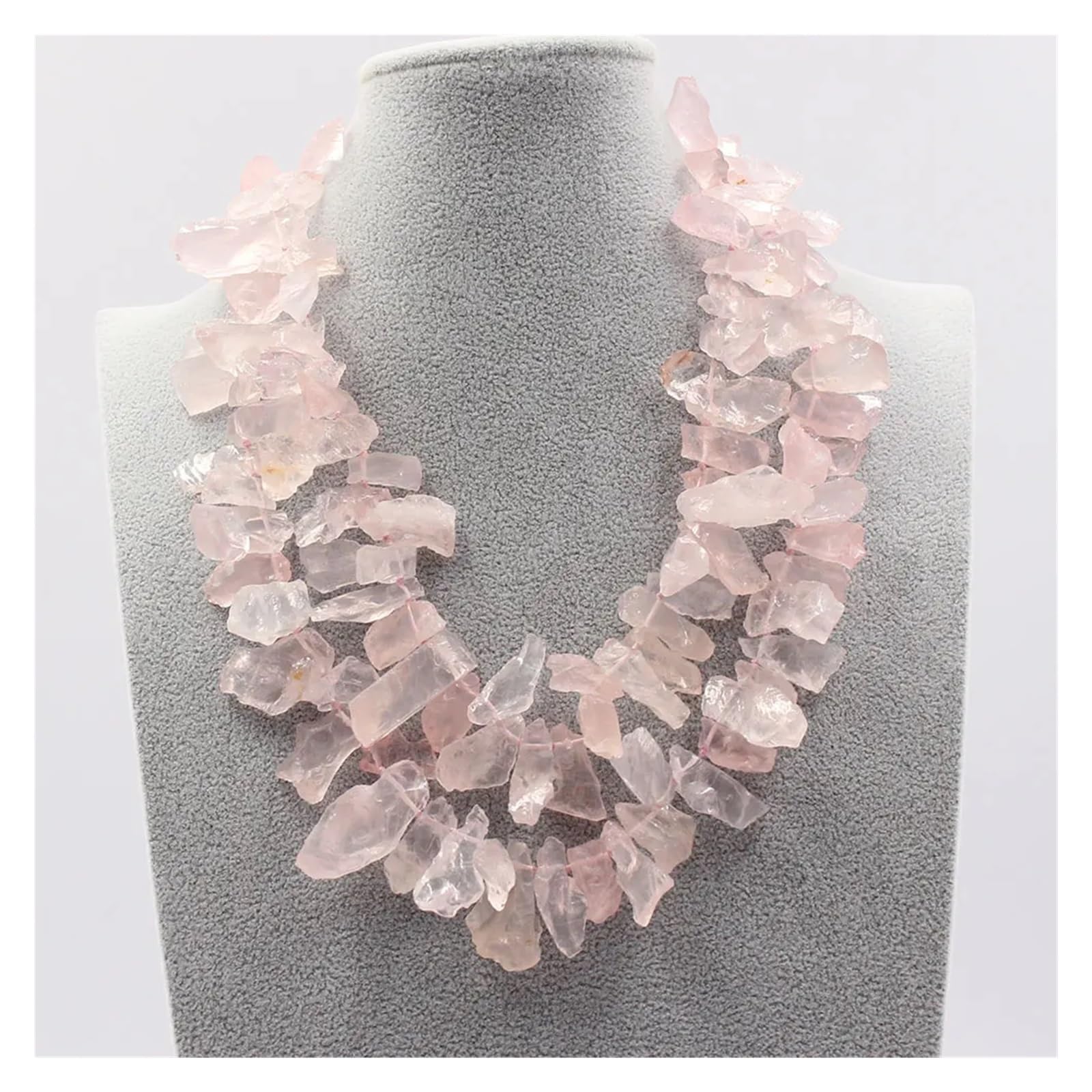 Joyería 2 filas Cuarzo rosa Collar de gargantillas de cristal rosa facetado áspero for mujer