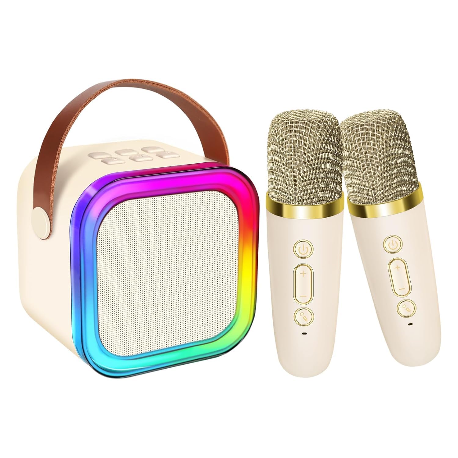 Mini Karaoke Machine with 2 Wireless Microphones, RGB LED, Multi Colour | Portable Bluetooth Speaker, Dual Mic Included, 3.43" Compact Size, Kids & Adults, Leather Carry Handle-image-21