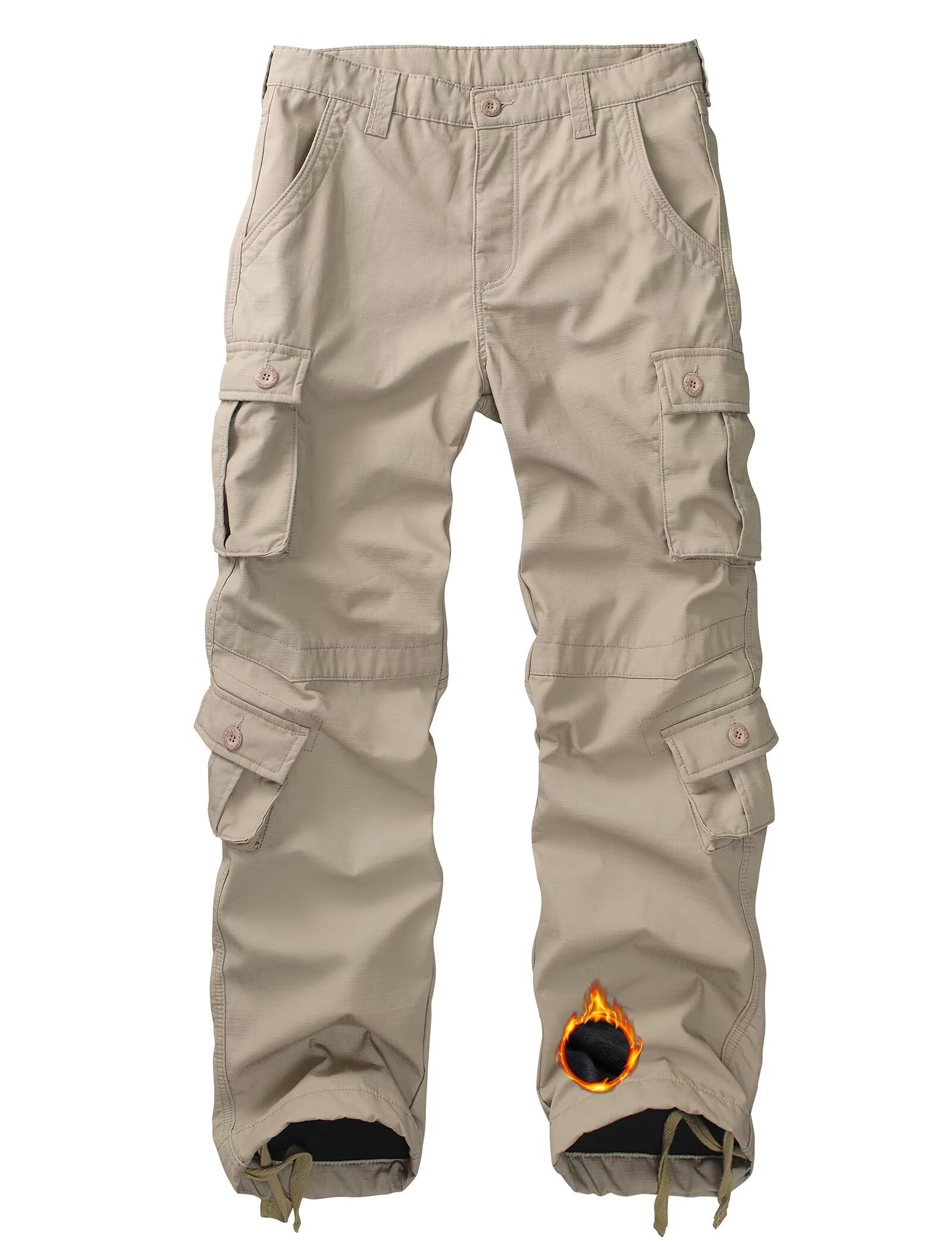 Vatinnt Men's Khaki Fleece Lined Hiking Trousers Thermal Cargo Pants Jr55 34