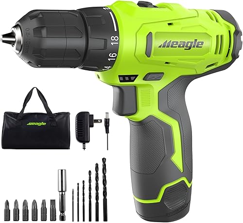 Meagle Taladro inalámbrico juego de taladro eléctrico de 12 V con batería y cargador 2 brocas eléctricas de velocidad variable 181 ajuste de par