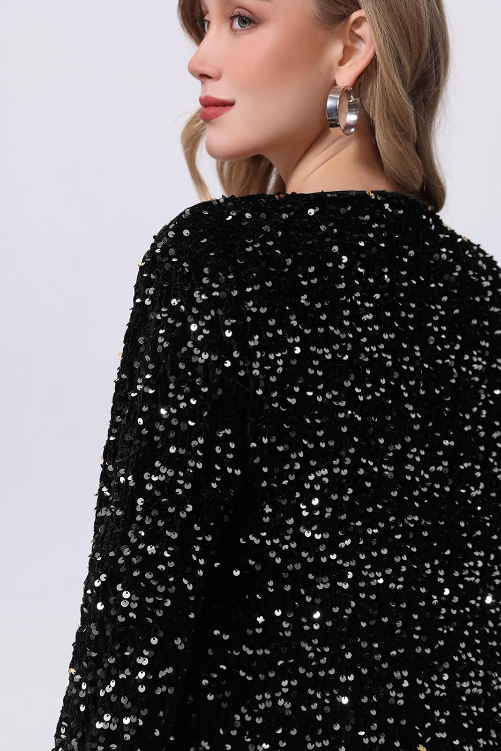 Women's Sparkling Sequin Jacket Sparkly Blazer Open Front Glitter Cardigan Long Sleeve Coat for Casual Party Cocktail