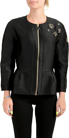 Moncler Womens Ambre Black Full Zip Embroidered Blazer sz 0 US XS