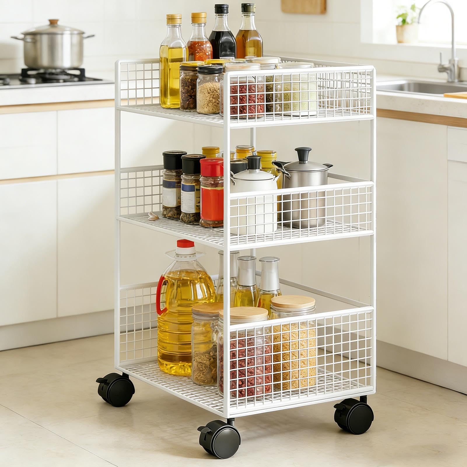 Carrello a 3 Livelli Carrello Multifunzione in Metallo con Ruote | Organizer Portatile con Ruote Per Dormitorio Cucina Ufficio Pulizie Università Lavanderia Hobby Casa Salone