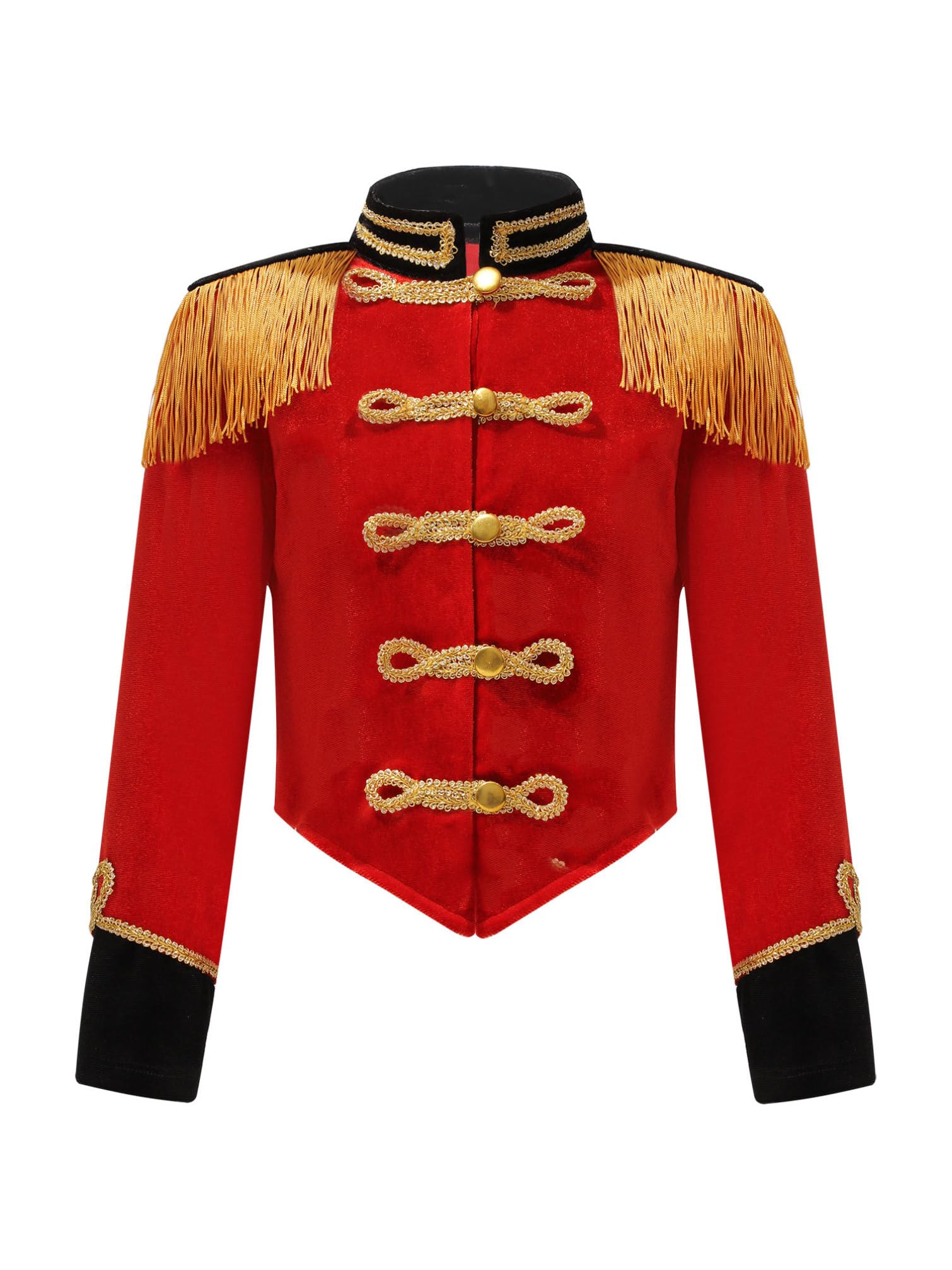 TiaoBug Mädchen Zirkusdirektor Jacke mit Fransen Schulterklappe Epauletten Uniform Blazer Stehkragen Mantel Militärische Jacket Outwear