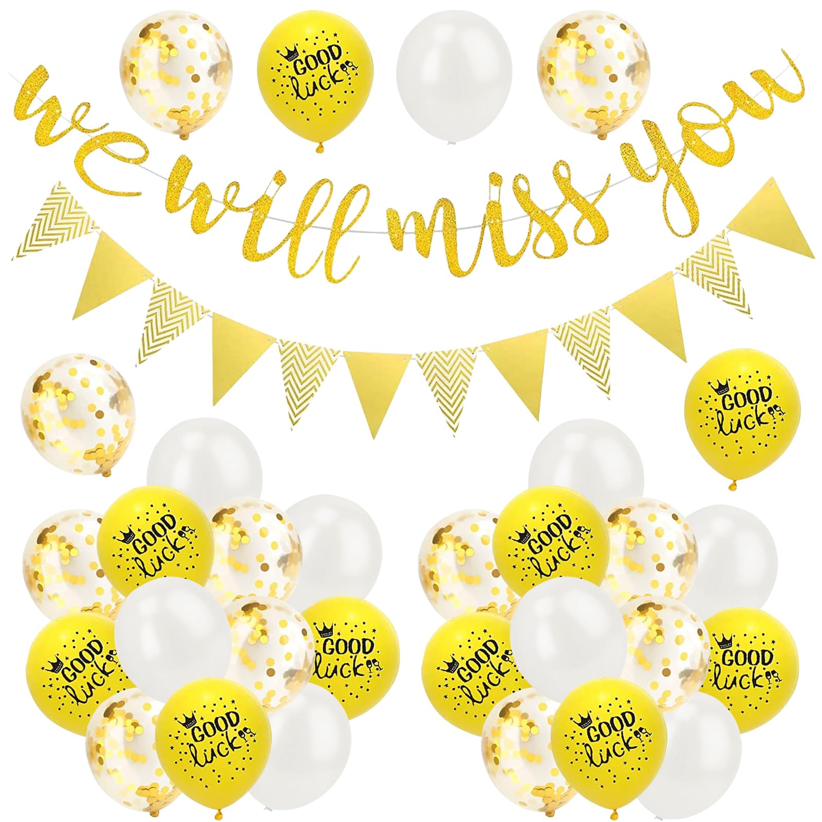 Farewell Party Decoration, We Will Miss You Decoration, Glitter Farewell Party Decoration, We Will Miss You Banner, Triangle Flag Banner with 30 Balloons for Retirement Party and Farewell Party (C)