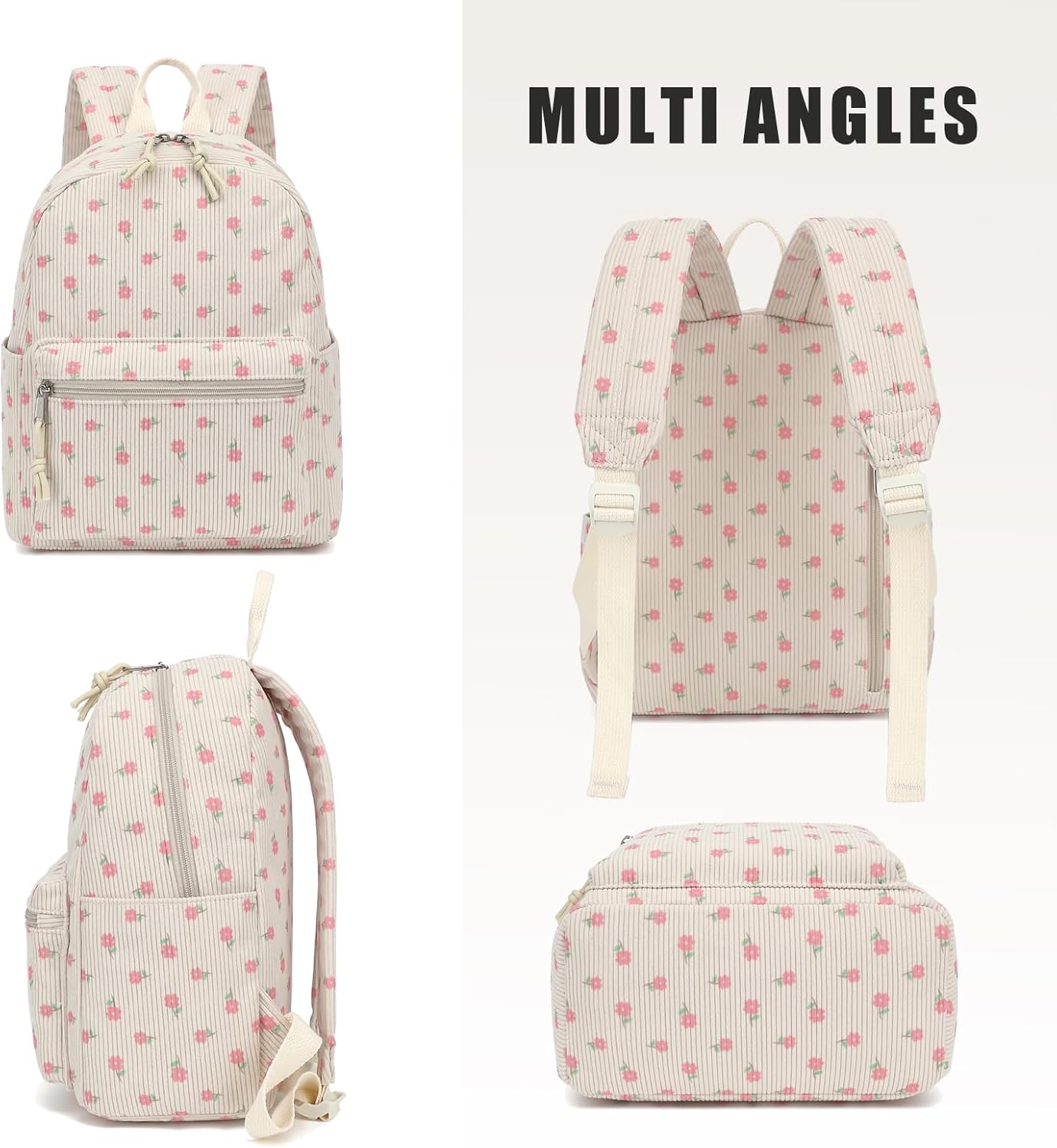 Corduroy Mini Backpack Purse for Women Girls, Fashion Small Backpack for Adults Teens Kids School Travel (Pink Flower) - Image 6