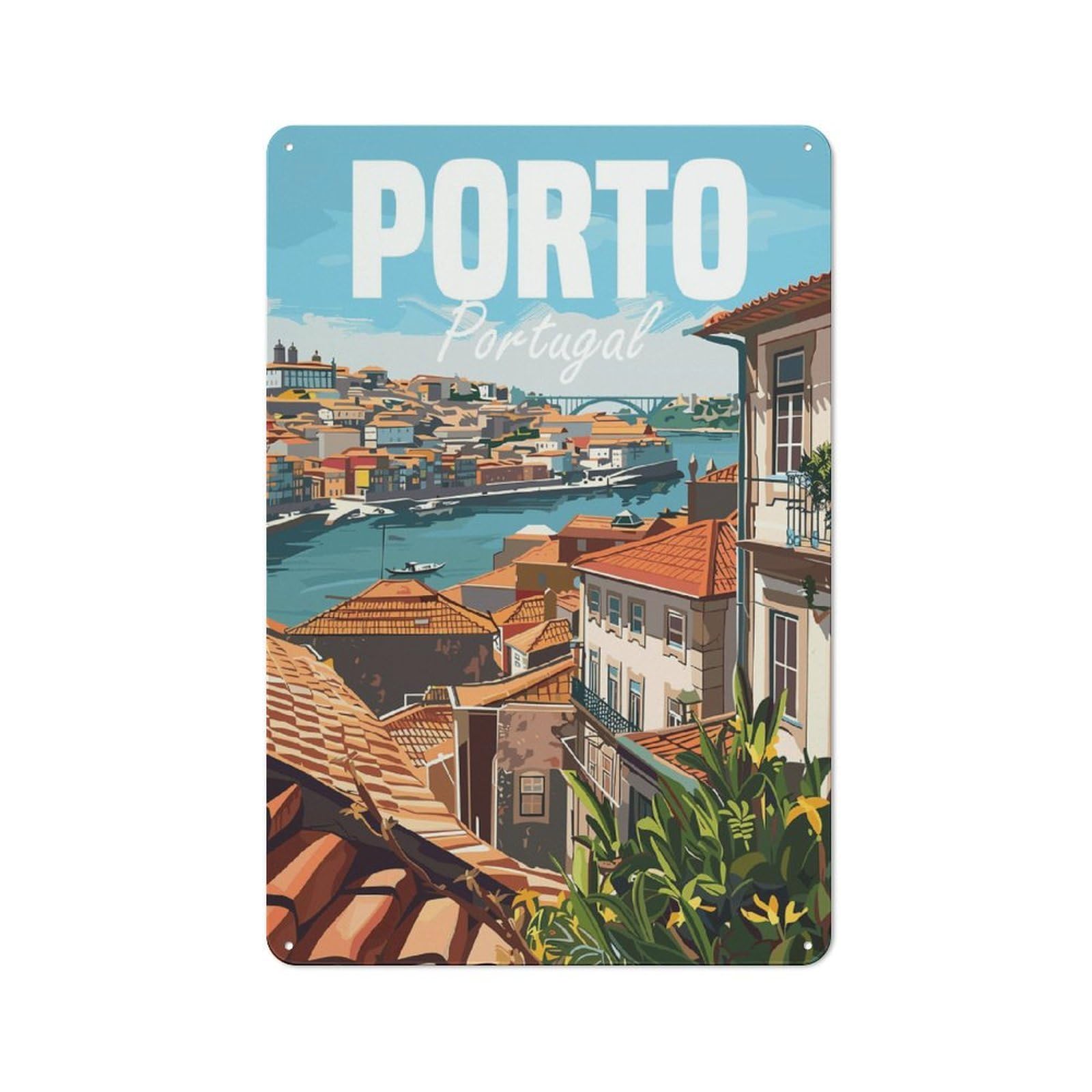 Junmoney Style-19 Porto Cityscape Poster Retro Metal Plaque 30X20cm For Lounge Or Reading Corner, Winter Wall Decor For Reading Corner Decorators