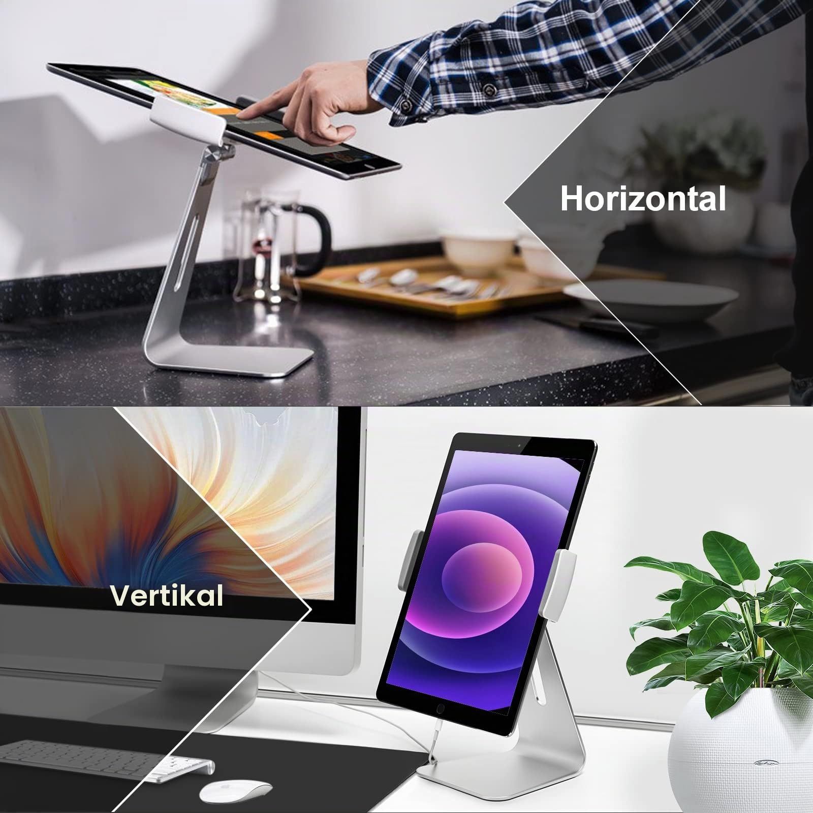 Tablet Ständer Verstellbar, Schwerer Aluminium Tablet Halterung Halter Tisch, Kompatibel mit iPad Pro/Air/Mini, Samsung Tab, Surface Pro, Kindle Fire (7-13 Zoll)