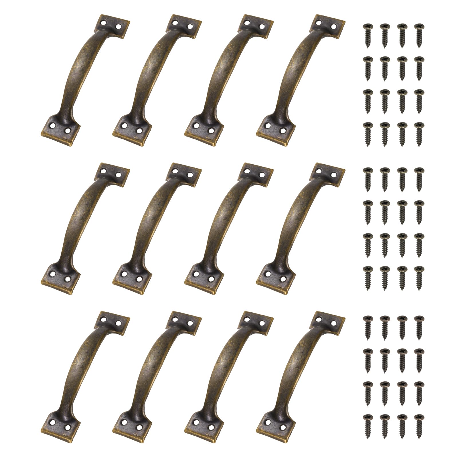 sourcing map 12 Pcs Door Handles, 138mm/5.4-inch Hardware Handle Pull with Screw Vintage Drawer Pulls Metal Curved Gate Handles for Furniture Cupboard Dresser Drawer Wardrobe, Green Bronze