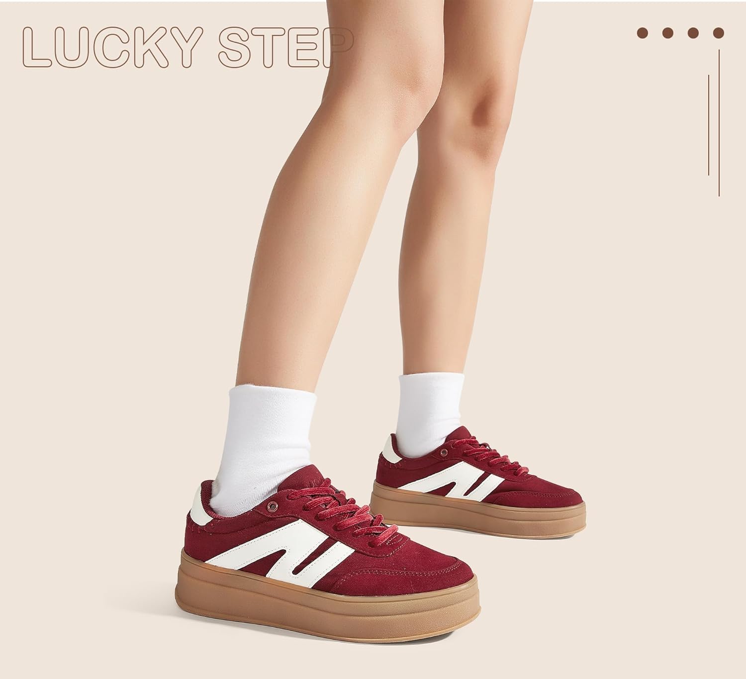 LUCKY STEP Women's Platform Retro Fashion Sneakers Classic Casual Gum Rubber Sole Skate Trainer Tennis Walking Shoes Thick Sole Trendy Footwear - Image 8