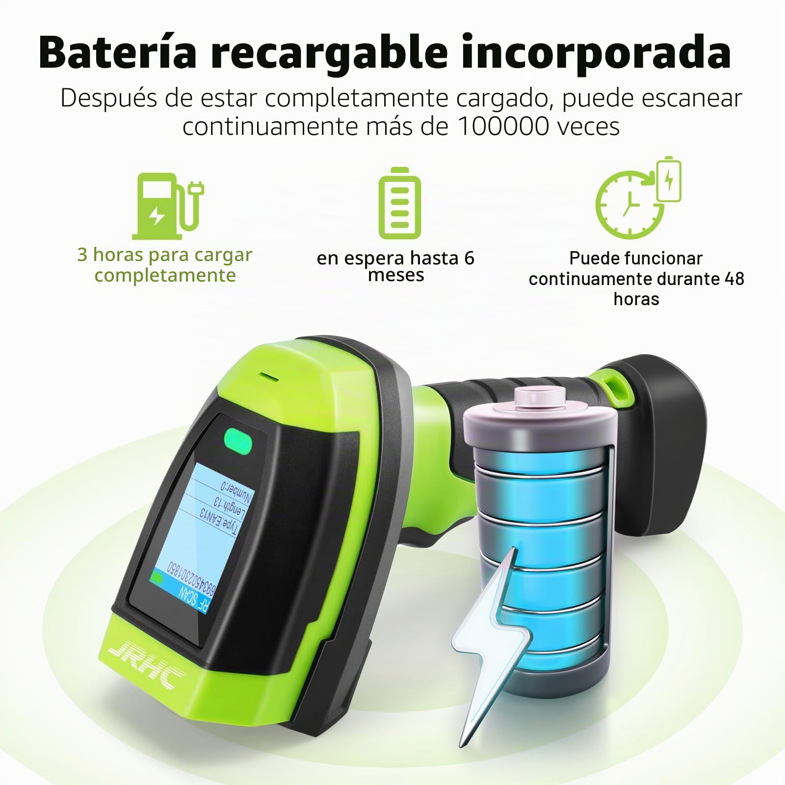 Escáner de códigos de barras inalámbrico, 1D CCD automático con pantalla de visualización, lector de códigos de barras portátil recargable con receptor de 2,4 G, conector y juego con cable USB