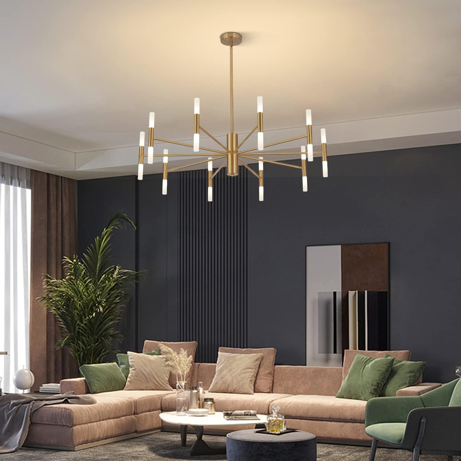 KCO Lighting Lampadario moderno della metà del secolo Lampadario d'ottone Lampadario d'oro Lampadario d'epoca per la camera da letto Lampadario Sputnik a filo soffitto Grandi lampadari
