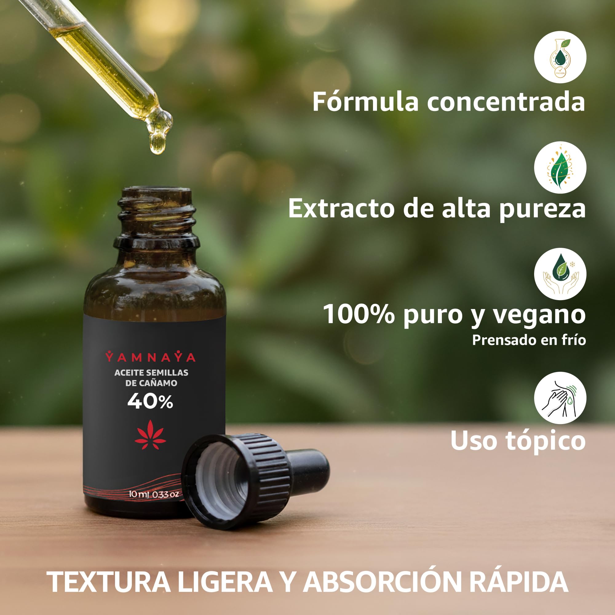 Aceite de semillas de cáñamo premium 40% | Prensado en frío y vegano | Aceite natural puro sin aditivos | Calidad ultra probada en laboratorio | Yamnaya