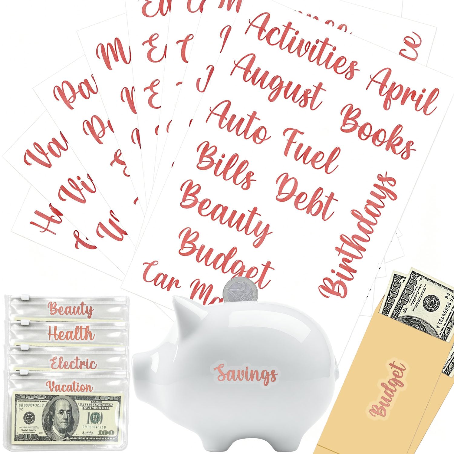 Budget Stickers for Cash Envelopes, Mageeki 80 Cash Envelope System Budget Binder Label Stickers, Vinyl Decals for Money Organizer Wallet & A6 Cash Binder & Finance Planner