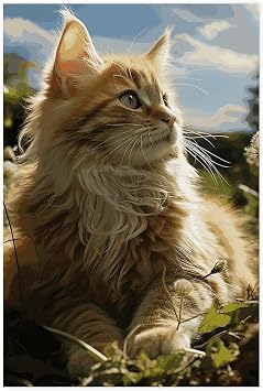 YKLBV Wall Stickers Wall Art Painting Retro Cat Sitting in Green Field Wall Poster Peel And Stick for Dorm Bedroom Home Decor