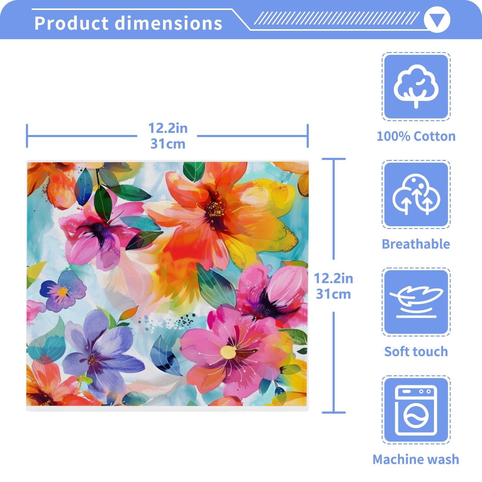 ALAZA Wash Cloth Set 100% Cotton Fingertip Towels Face Cloths Sets Abstract Watercolor Flower Highly Absorbent Soft Feel Set of 2