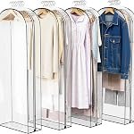 Clear Garment Bag For Hanging Clothes 40" Longth- 4 Pack 10" Gusseted Suit Bags For Closet Storage, Plastic Clothes Storage Bag For Suit Coat Dress, fur, Clothes Cover For Open Closet
