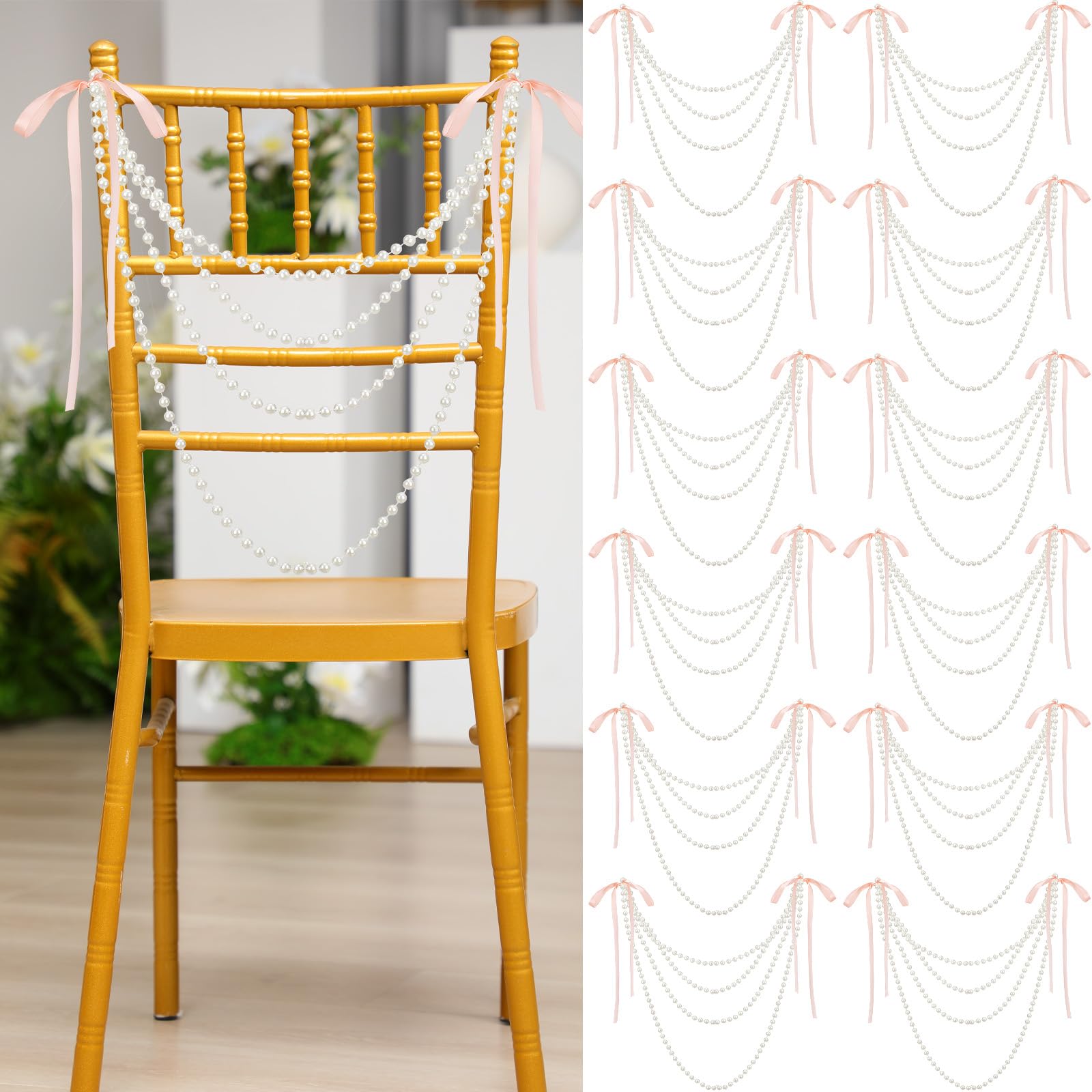 wedding folding chair decorations satin bows pearl strands