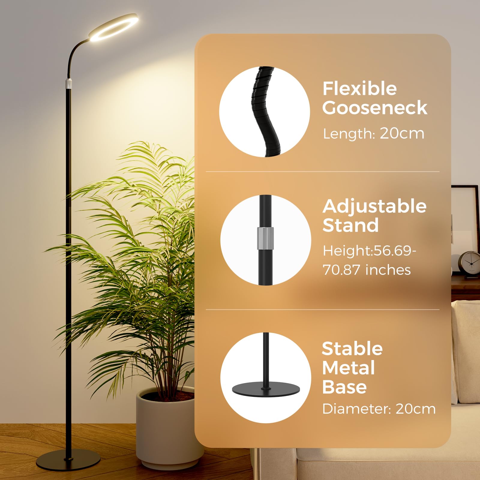 Bamworld lampe plante interieur LED spectre complet réglable, 10 niveaux de luminosité, minuterie 3/9/12H, lampe de croissance pour plantes
