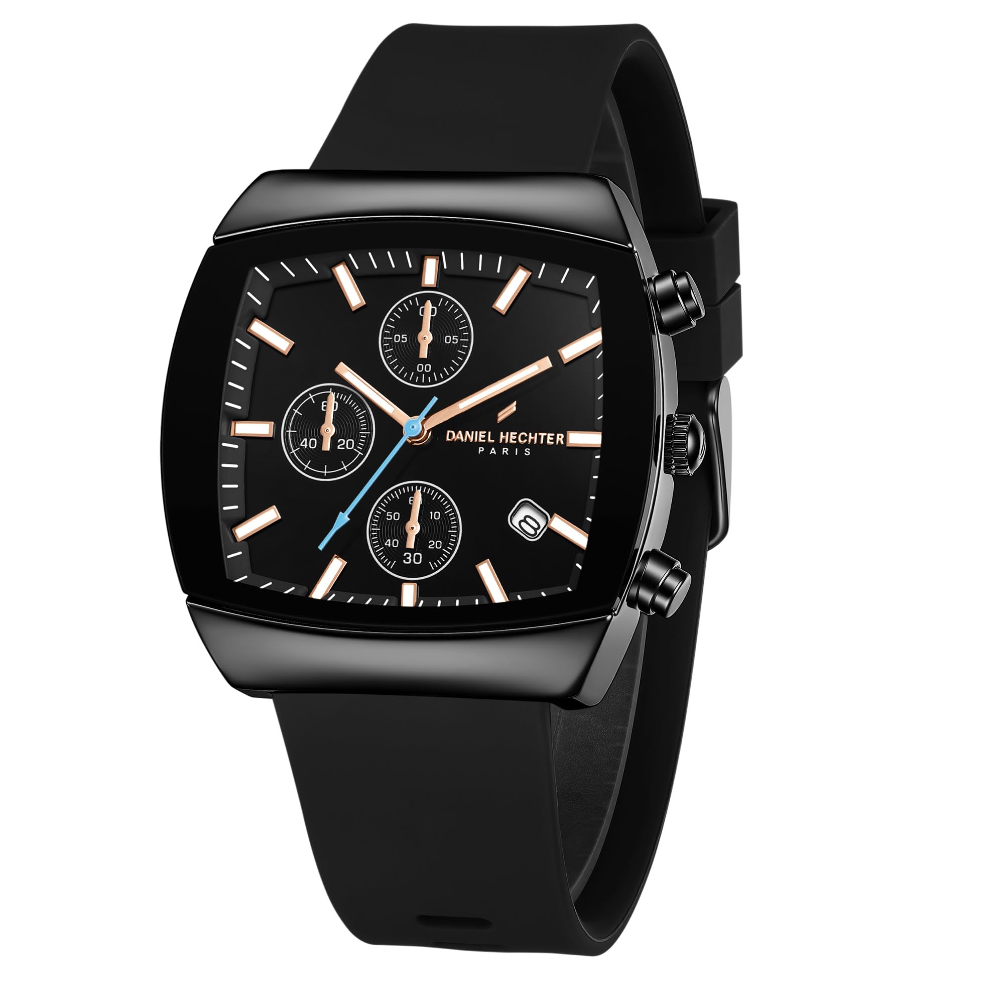 daniel hechter Paris Boucicault Collection Chronograph Watch for Men with Square Dial, Rose Gold Luminous Markers, Date Display & Silicone Strap-picture-48