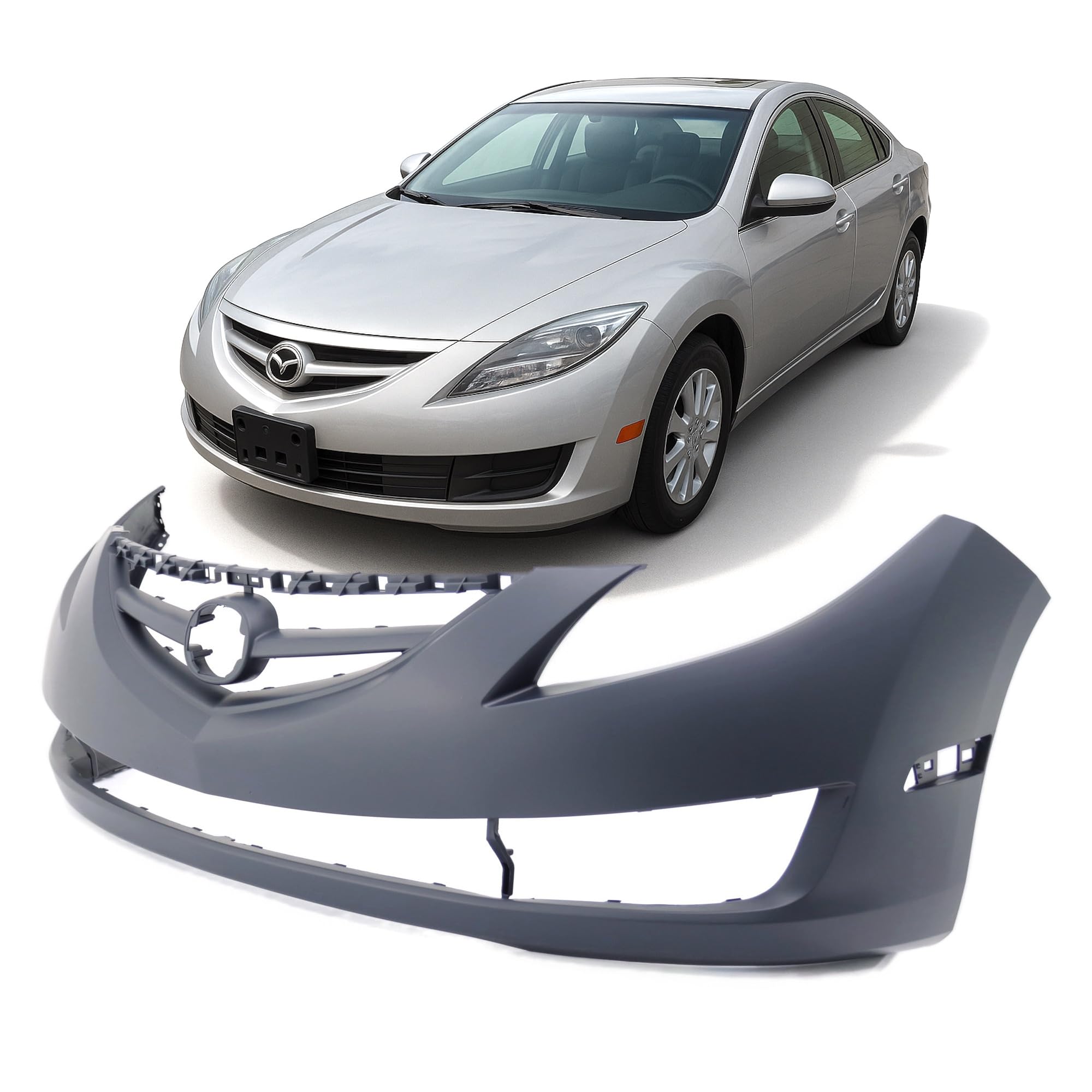 FitParts Compatible with Front Bumper Cover Fascia 2009-2013 Mazda 6 GS GT S i Sedan 09-13. New Primed Without Sensor Holes, With Fog Light Holes. MA1000222 GSYL50031CBB