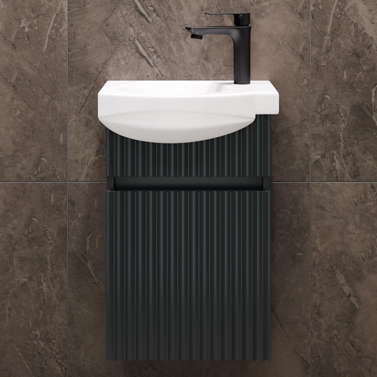 Planetmöbel lavabo avec Meuble Bas 40 cm avec Vasque en céramique, amoire sous-lavabo Suspendu pour Petites salles de Bains et WC invités, Anthracite Mat