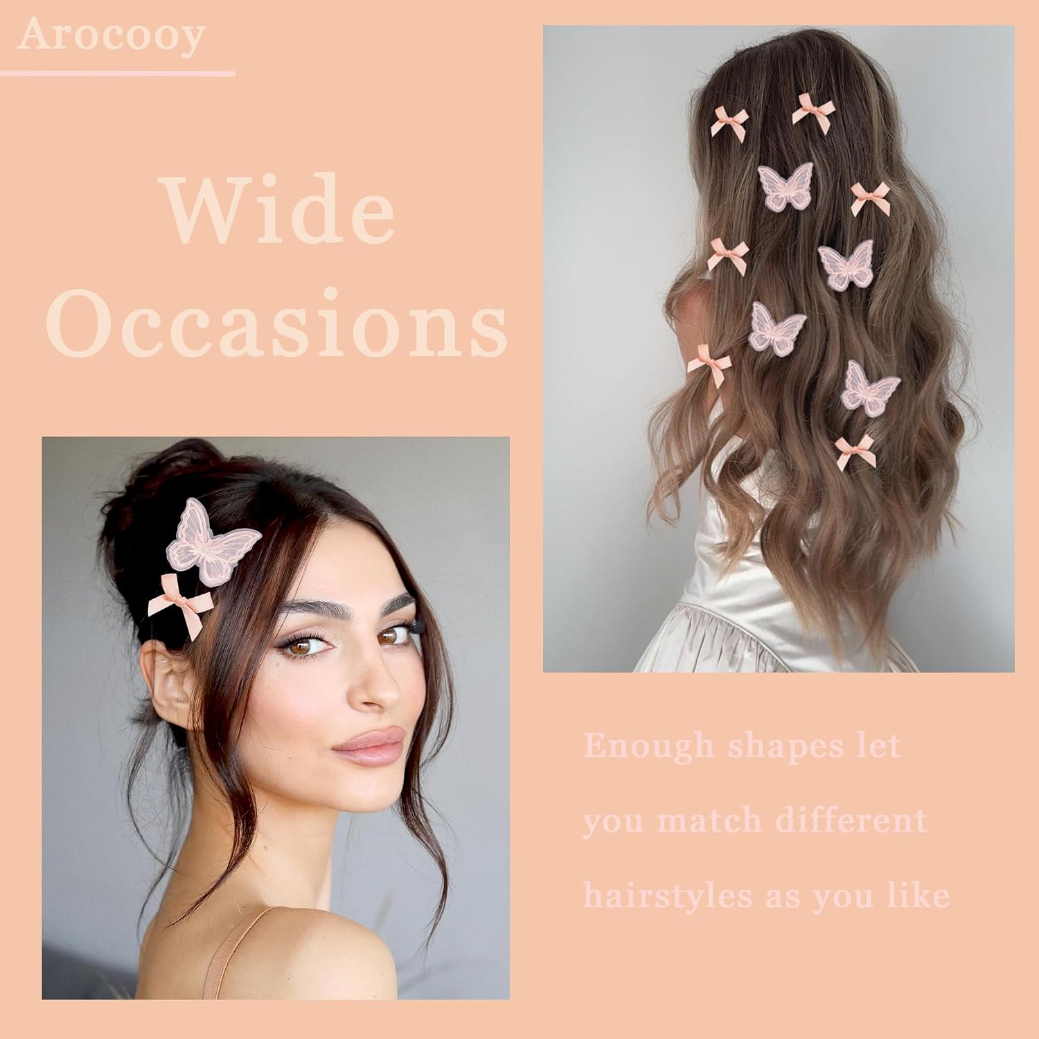 18PCS Bow Hair Clips Champagne Pink Lace Embroidery Butterfly Hair Clips Mini Bowknot Hair Bow Y2K Hair Accessories for Party Decor image 2