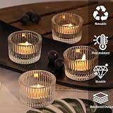 Filltown Lot de 12 photophores en verre transparent pour centre de table, bougeoirs vintage à rayures pour mariages, fêtes d'anniversaire, décoration de table - 4