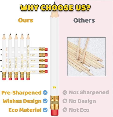 Miniatura 2 de Vusnud 50 piezas - Lápices de media punta afilados para baby shower con gomas, lápices preafilados para juegos de baby shower, 10 centímetros