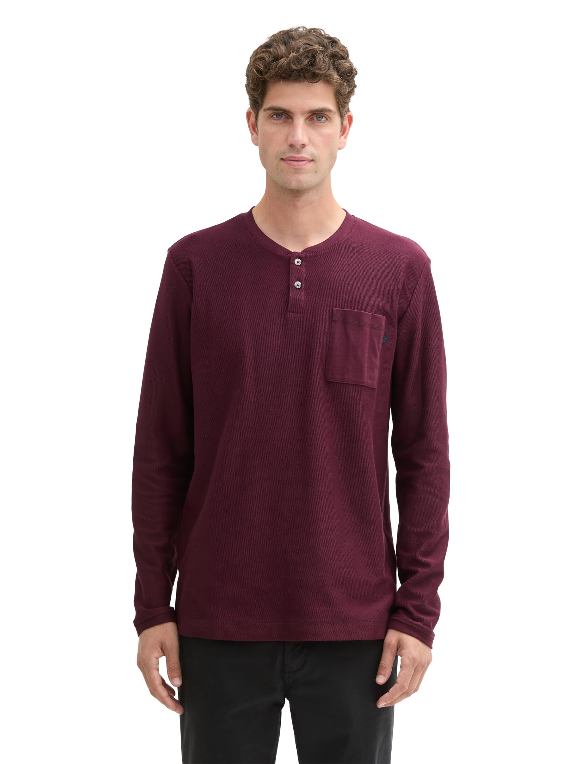 TOM TAILOR Men's Henley Long-Sleeved Shirt with Chest Pocket