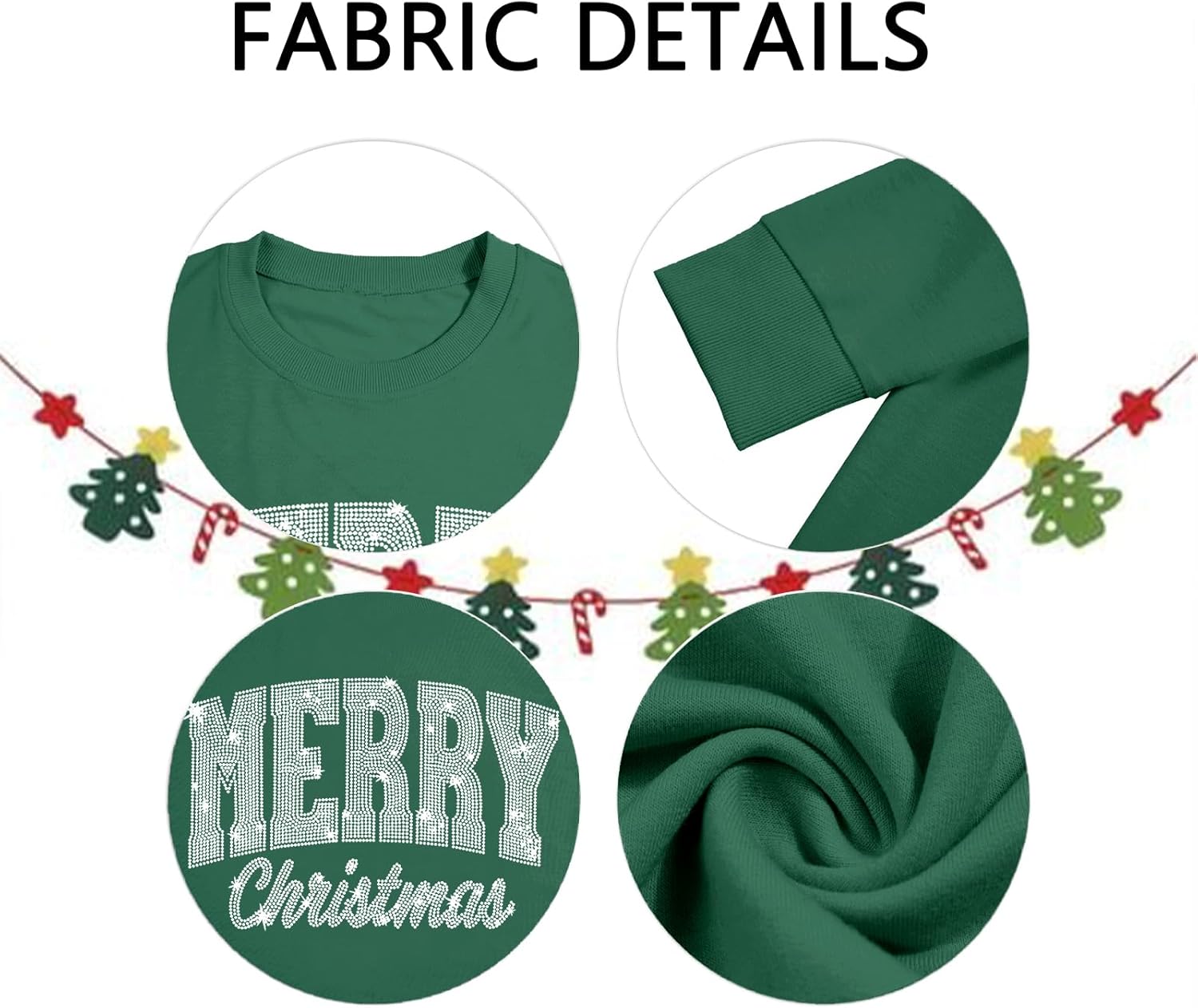 Christmas Sweatshirts for Women Sparkly Merry Christmas Shirt Glitter Xmas Crewneck Pullover Long Sleeve Tops - Image 4
