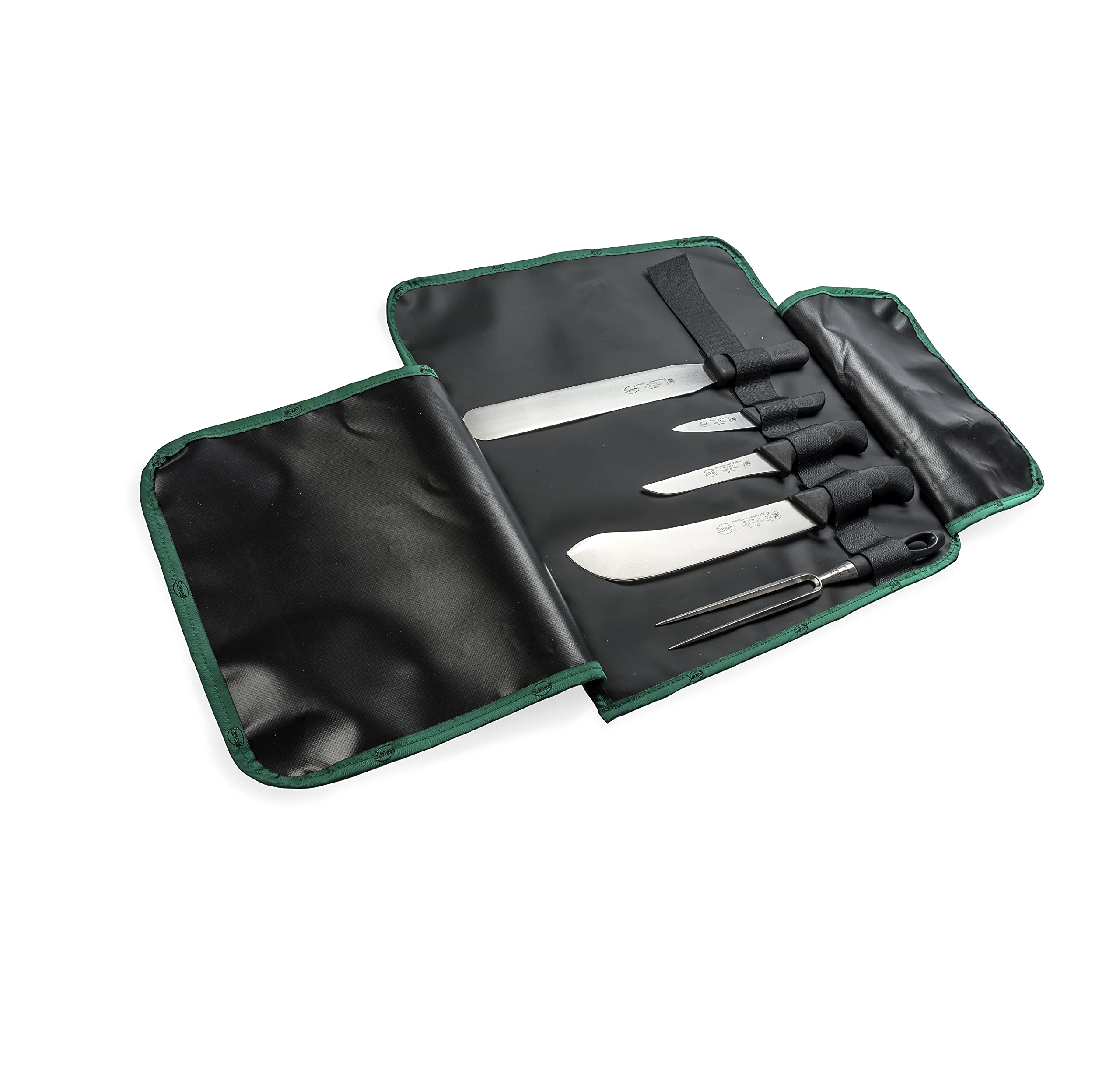 Sanelli linea Skin, Set 5 coltelli BBQ, Rotolo cuoco, Nero