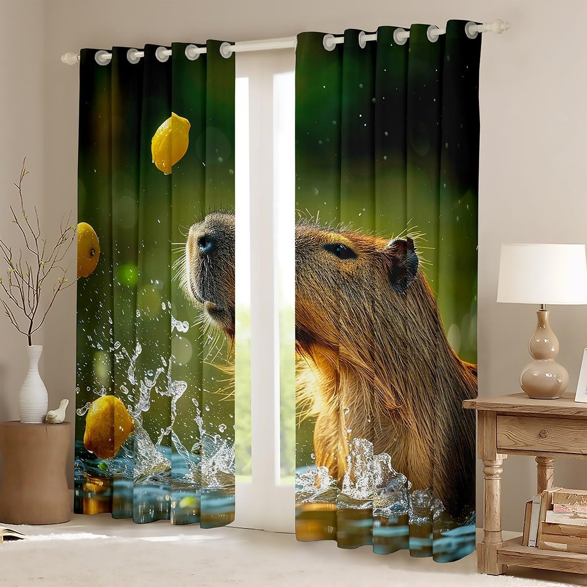 Erosebridal Kids Capybara Curtains & Drapes Funny Capybara Blackout Curtains for Child Boys Girls, Cute Capybara Basking Curtains Animal Lovers Window Curtains 2 Panels, 38''Wx45''L