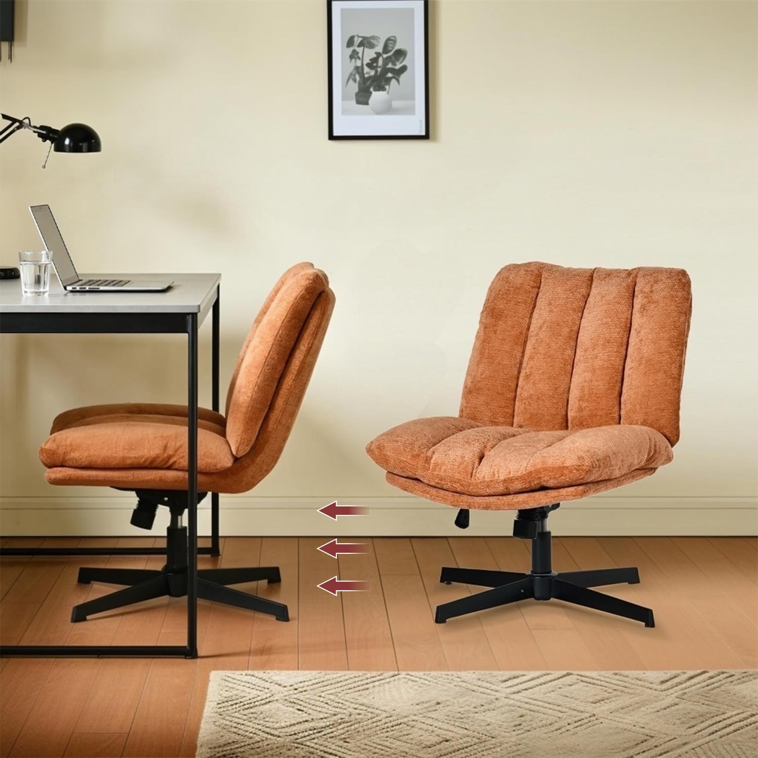 MEUBLE Cosy Silla de Oficina Giratoria 360° Función de Inclinación, Altura Ajustable, Acolchada con Espuma en Tela, para Escritorio Estudio, sin Ruedas, Rojo