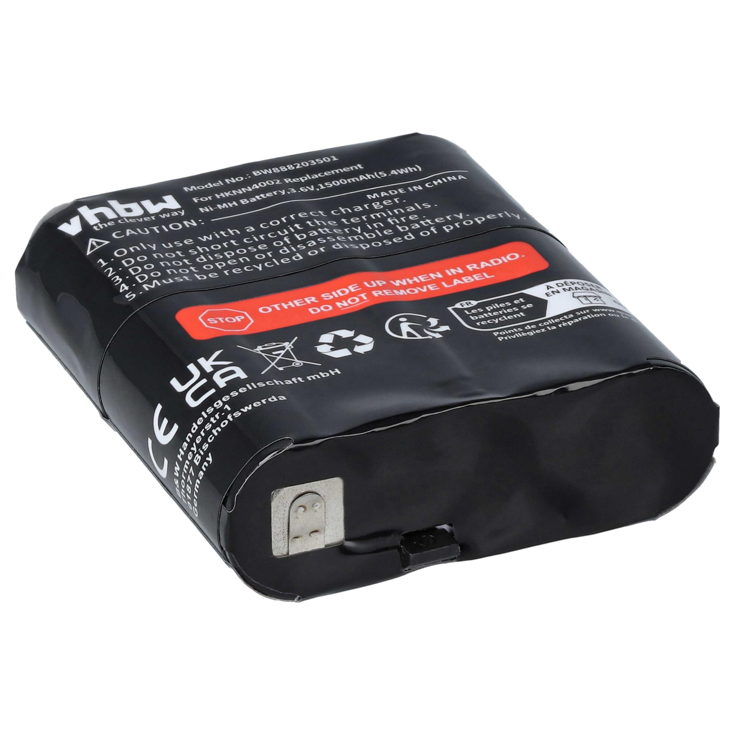 vhbw 2 x akumulator zastępuje Motorola NNTN4385, PMNN4477, NNTN4384, PMNN4477A, PMNN4477AR do radia (1500mAh, 3,6V, NiMH)