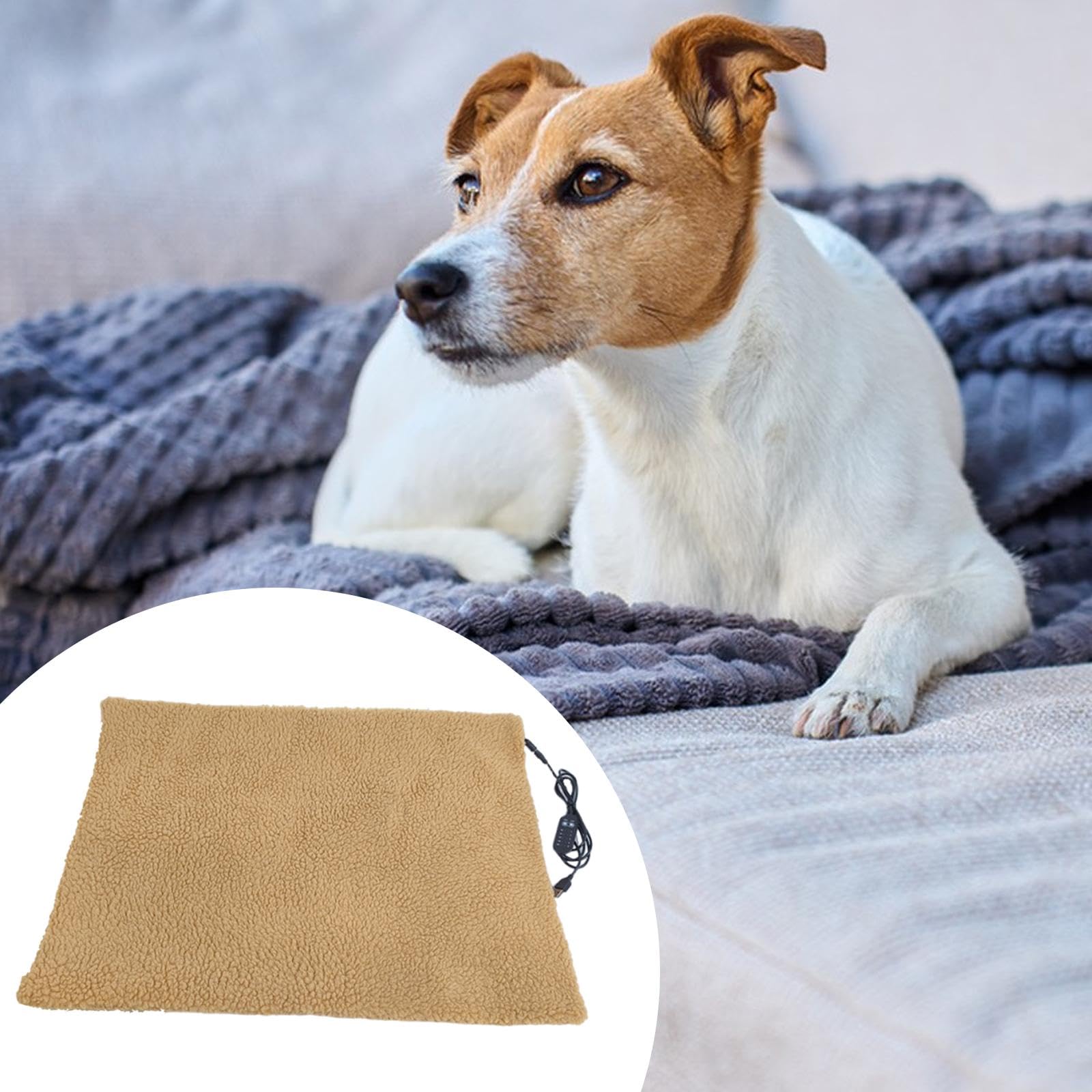 Coussin Chauffant pour Chats, Tapis Chauffant pour Chat Utilisable à L'intérieur et à L'extérieur, 5 Niveaux de Température, Coussin Chauffant, Brun