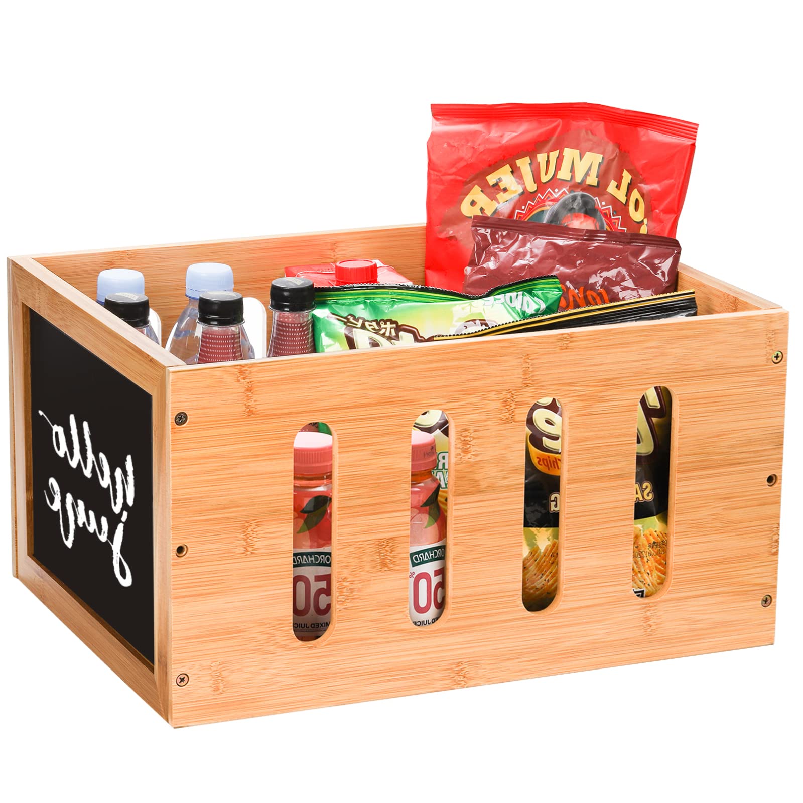 Lyellfe Bamboo Storage Crate, Multi-Purpose Bamboo Crate Storage Container Bin, Large Milk Box with Chalkboard, Vintage Bookcase Closet Toy Organizer for Home, Office, Shelf