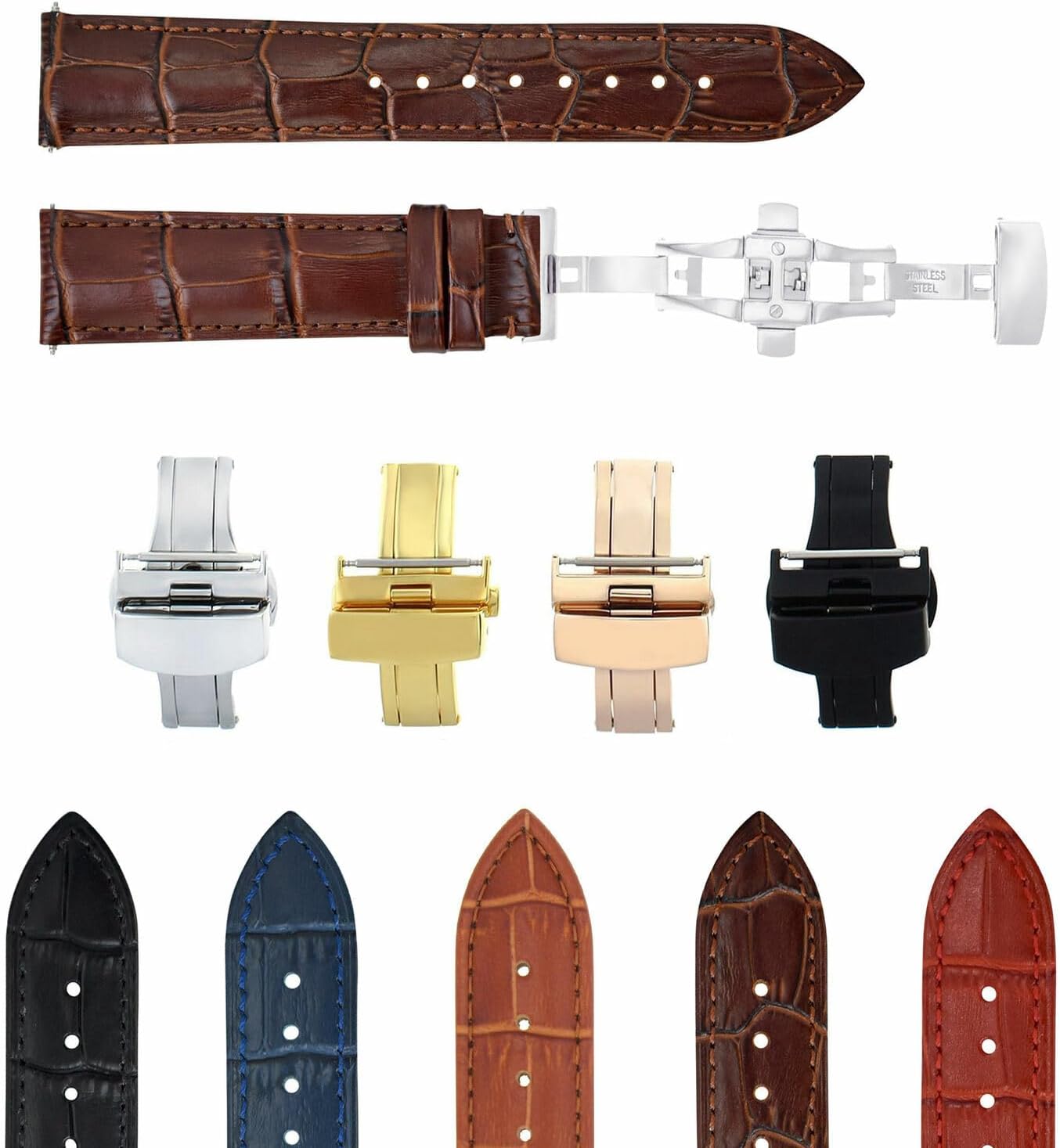 Ewatchparts 20-22-24mm Leather Watch Band Strap With Deployment Clasp Compatible With Patek Philippe