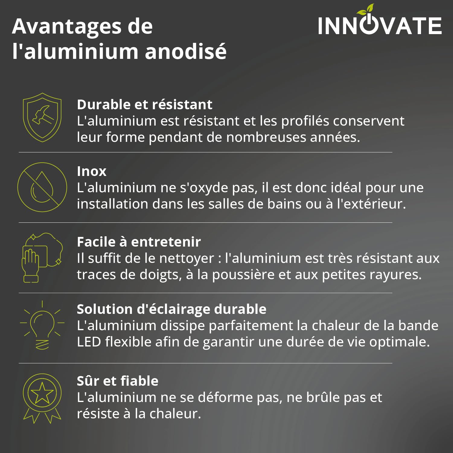 INNOVATE Rail de rideau pour plafond Placo LED Profilé aluminium