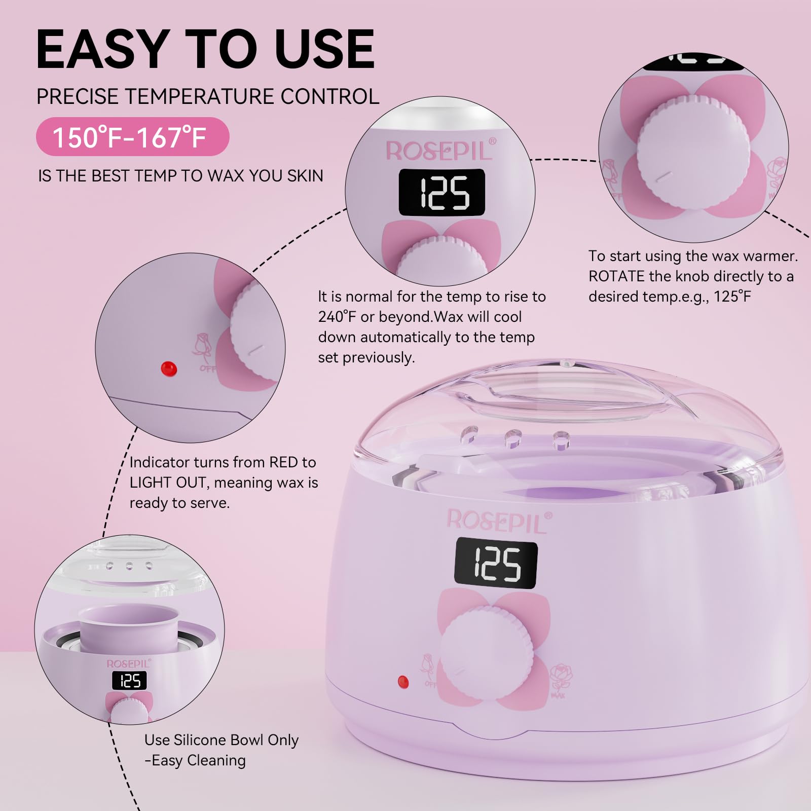 Calentador de cera digital, kit de depilación con 6 paquetes de perlas de cera para cuerpo completo, cara, depilación brasileña, perfecto para uso en el salón en casa