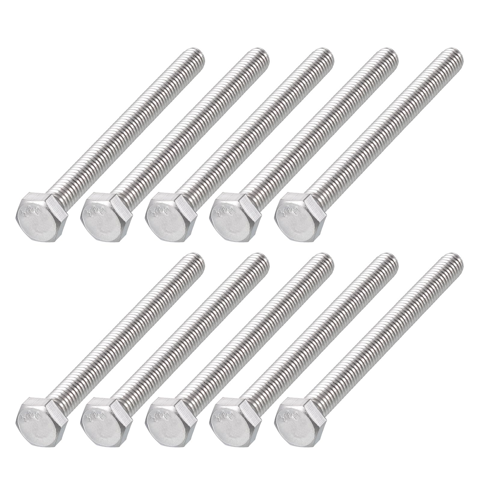 METALLIXITY Hex Head Bolts (5/16-18 x 4") 10Pcs, 304 Stainless Steel 18-8, Fully Threaded, External Hex Drive, Plain Finish, Hex Head Screw Bolt, Silver