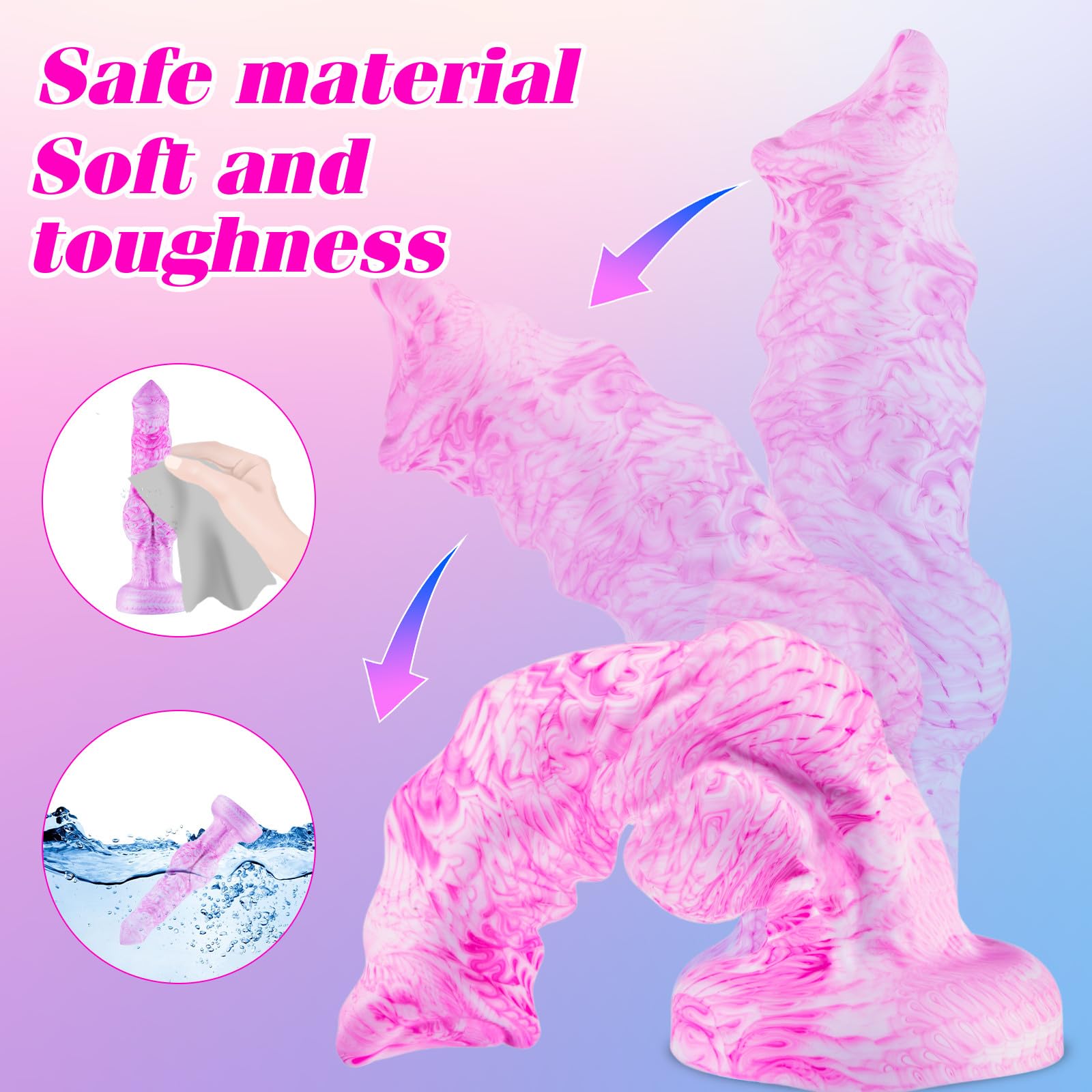 Consolador de nódulo extra grande 25,5 cm Rosa Fantasía Monstruo Lobo Consolador Enorme Lobo Consolador Ventosa Consolador Extra Grande Alien XXL Consolador Grueso Consolador