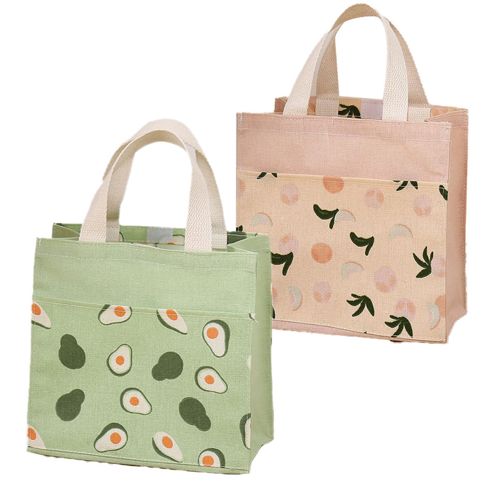 Spldsun 2pcs Fabric Bags Small with Handles, Foldable Shopping Bag Recycle Bag, Cotton Bag Carrier Bags, for Women, Kids, Girls, 22cm x 22cm