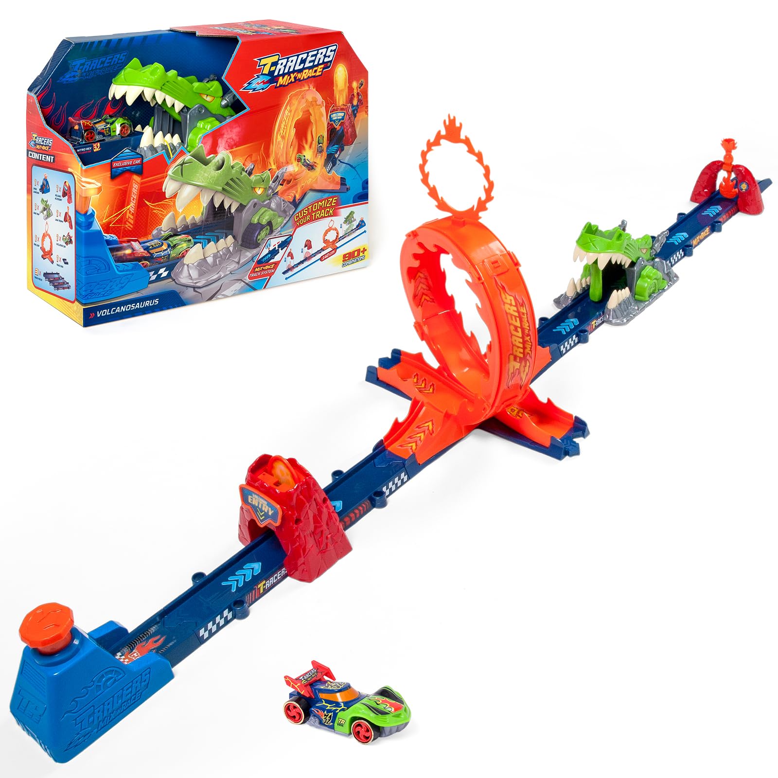 T-Racers Mix 'N Race Volcanosaurus Pista para Coches de Juguete Contiene 1 Disparador | Mejor Juguete para Niños de 4 a 