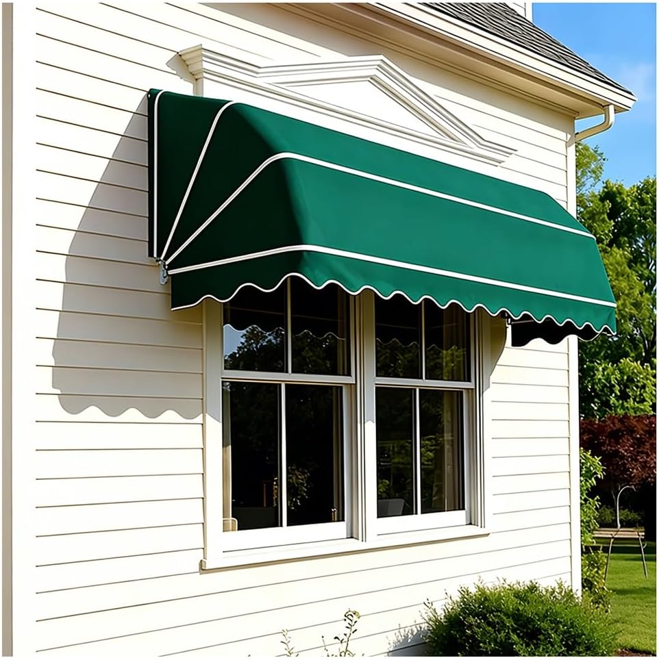 French Curved Retractable Awning, Foldable Galvanized Aluminum Door Window Awning, Waterproof Windproof, for Garden Balcony Patio Decoration Entryway Shade(Green,145X60X60cm)