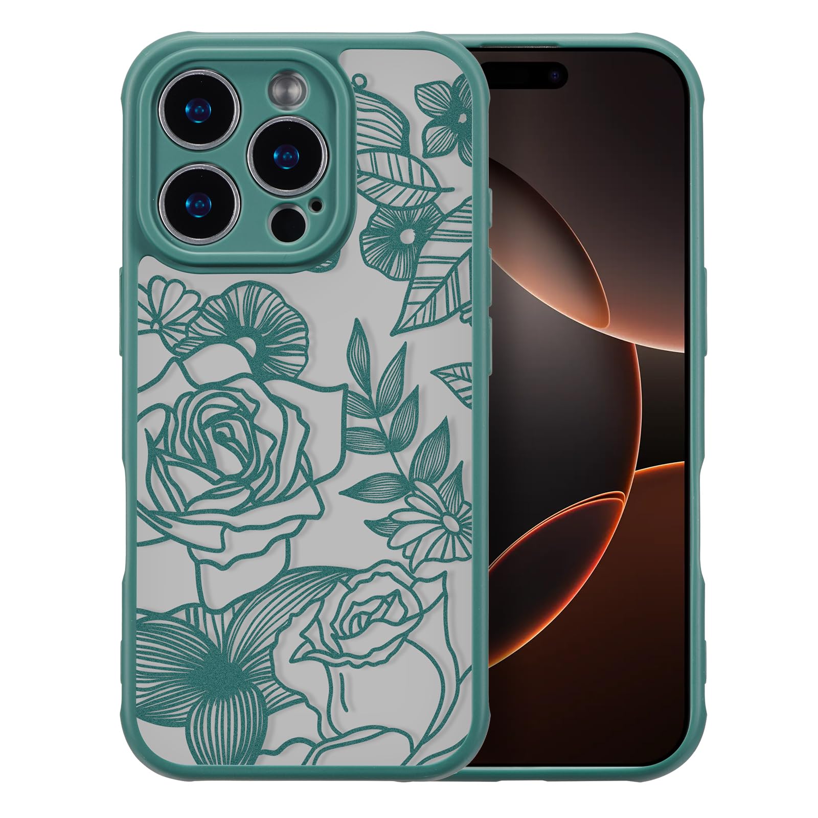XIZYO for iPhone 16 Pro Max Case, Floral Rose Cute Phone Case for Women Girls Aesthetic Pattern Print Slim TPU Bumper Shockproof Protective Cover for