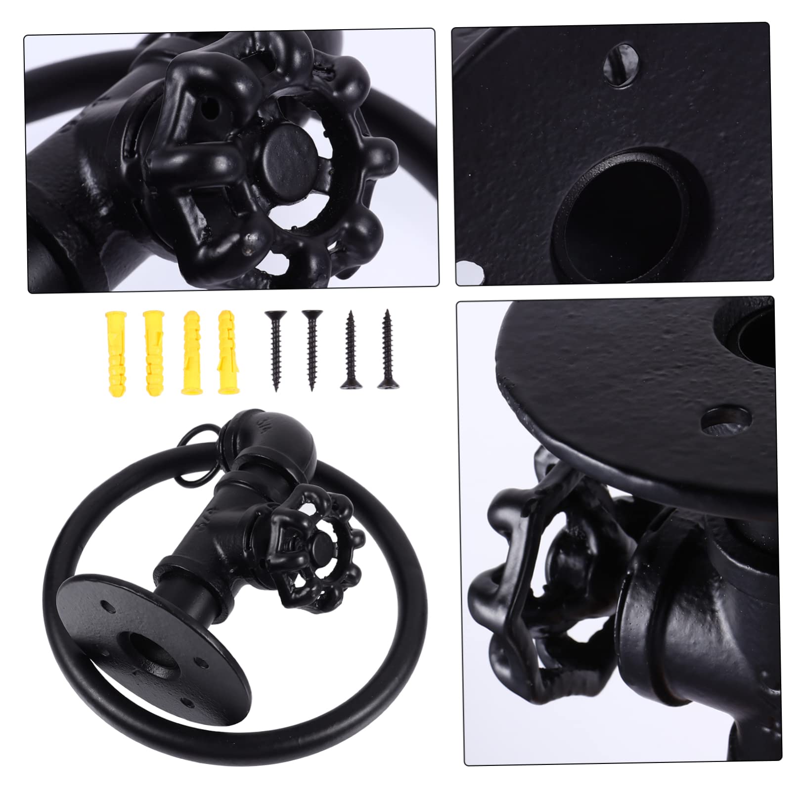 Homoyoyo Anillo de Toalla para Grifo de Metal, Estilo Rústico Industrial, Negro, Resistente al Óxido, Fácil de Instalar para Cocina