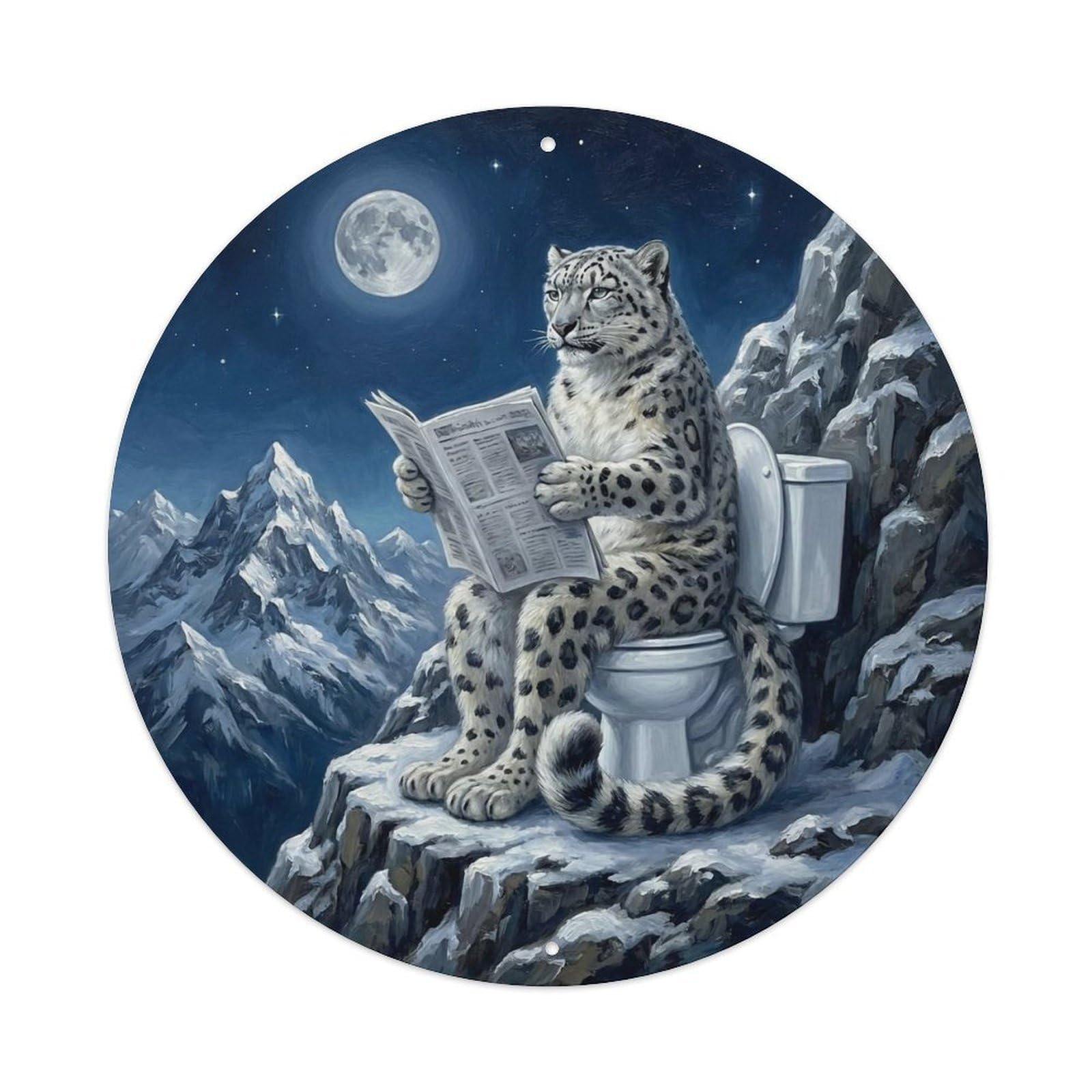 Lynx On Toilet Humorous Bathroom Moonlit Cliff Reads Metal Tin Sign